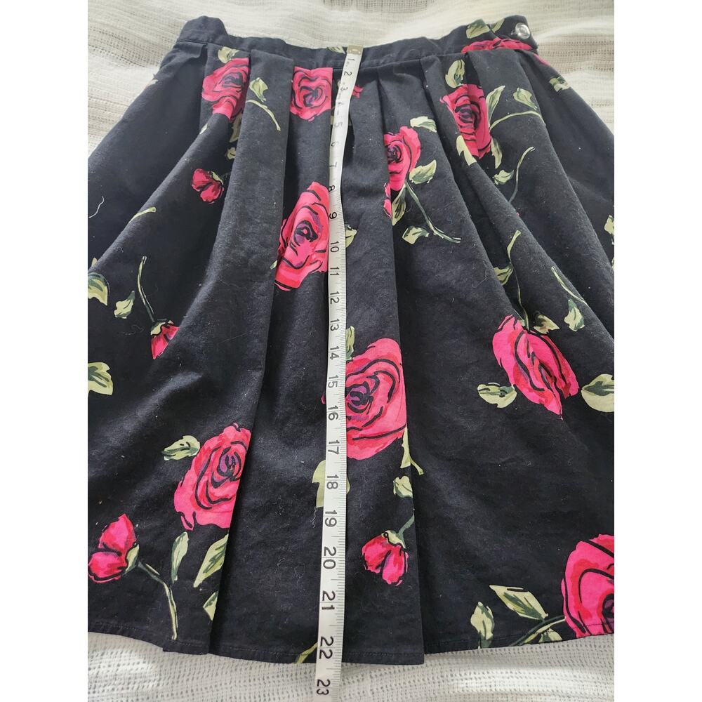 Vintage Floral Pleated A-Line Midi Skirt Cotton w/ Pockets Size M Retro Style - Picture 4 of 6